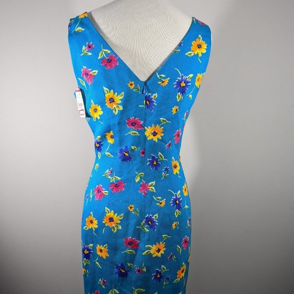 NEW‎ Kenar Floral Blue Sleeveless Dress Women's Size 4 - Picture 4 of 7